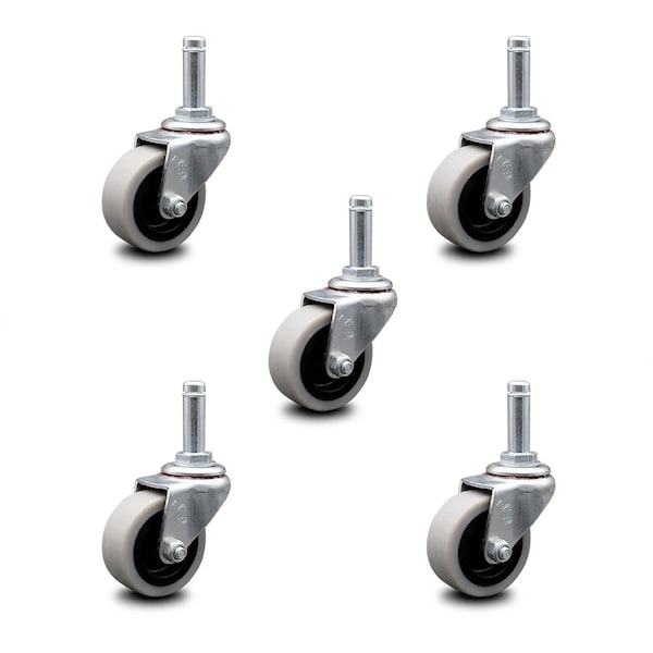 2 Inch Thermoplastic Rubber Wheel 1-3/8 Grip Ring Stem Caster SCC, 5PK